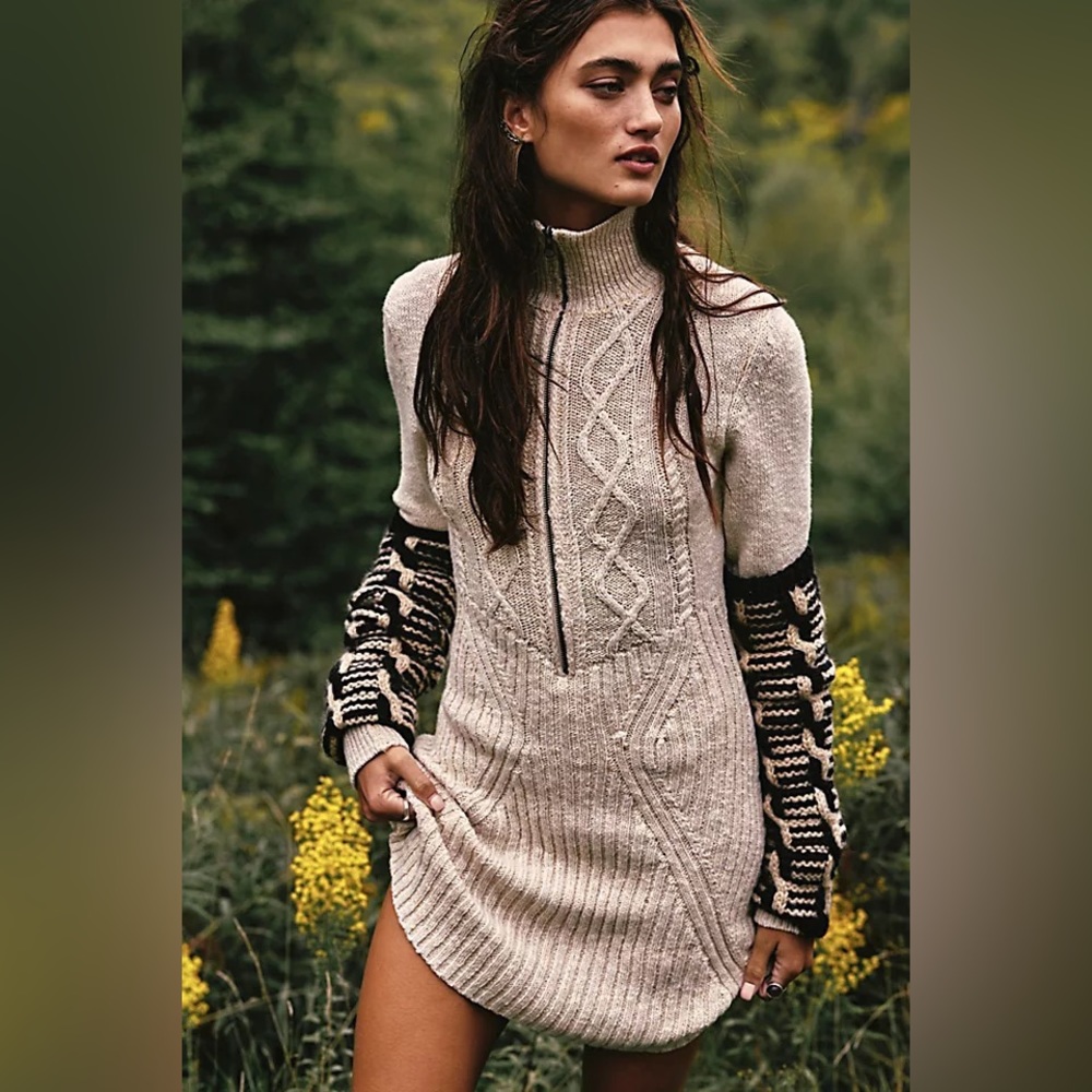 𝓯𝓹 Free People ~ Mont Blanc Mini Dress in Tan